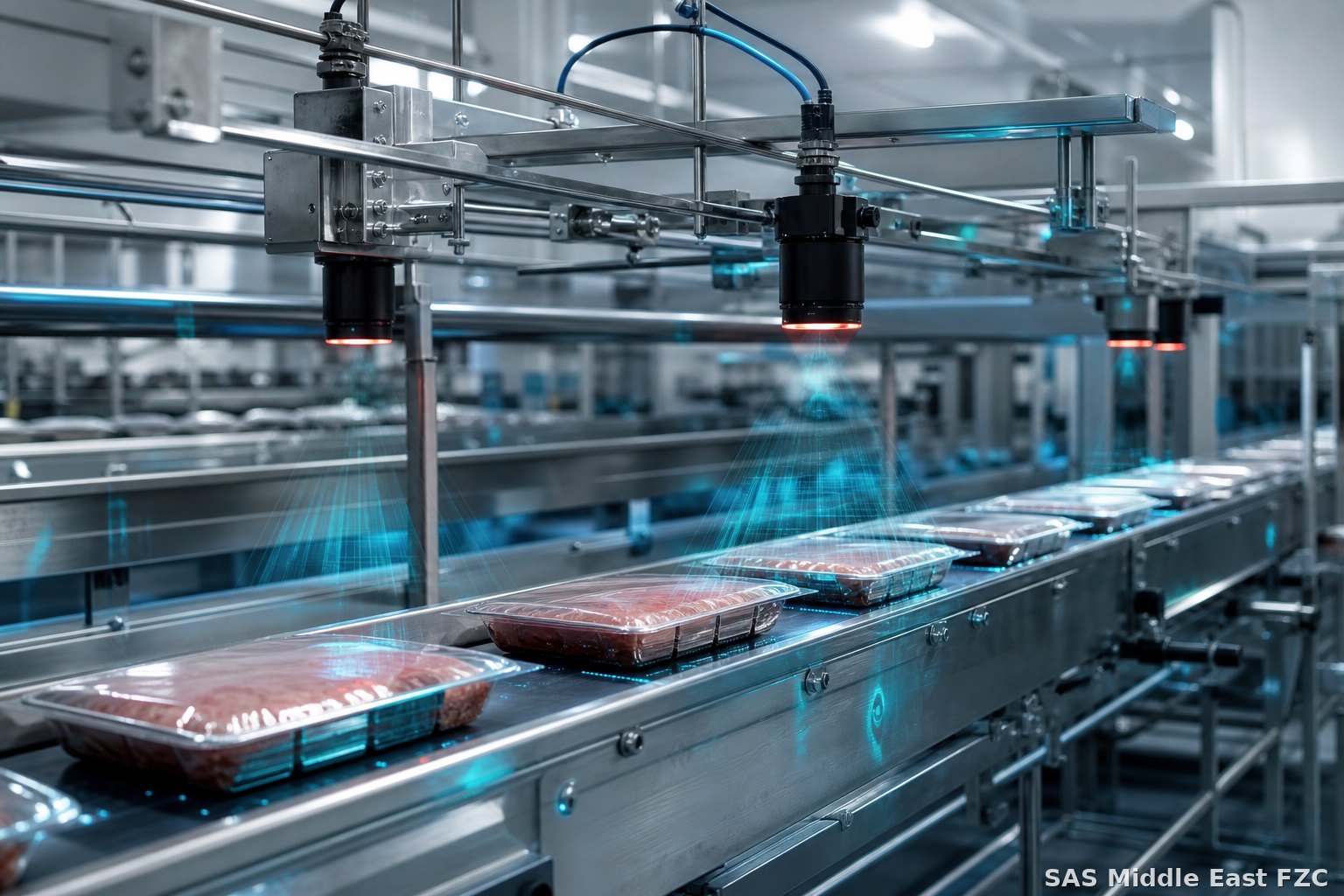 Food processing line with industrial vision quality inspection