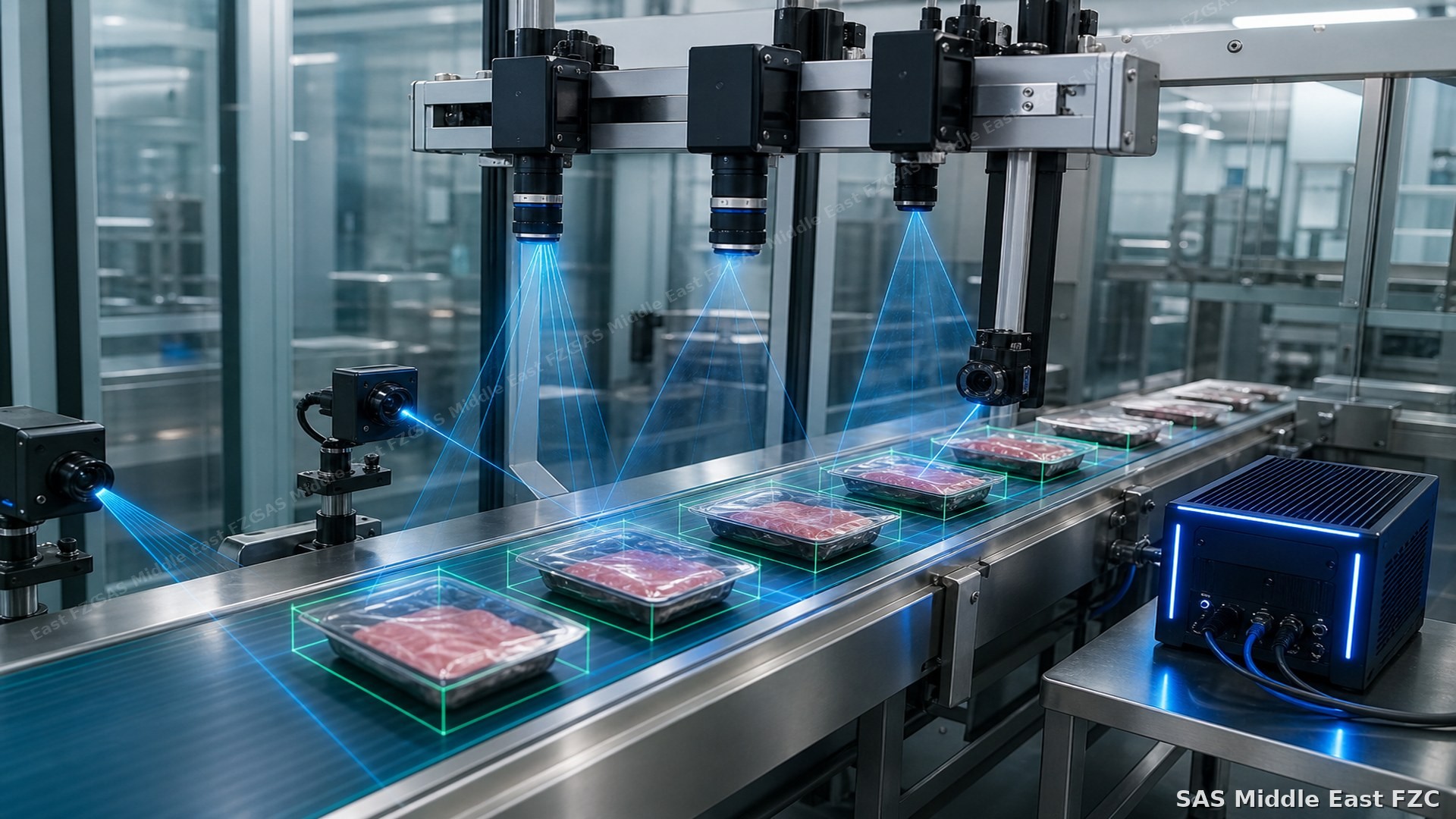 Futuristic machine vision cell on a food production line